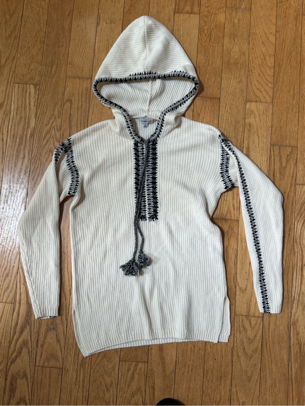 Johnny Was Beltran Whipstitch Baja Ribbed Hoodie  Sz XS Wool Cashmere Boho Luxe